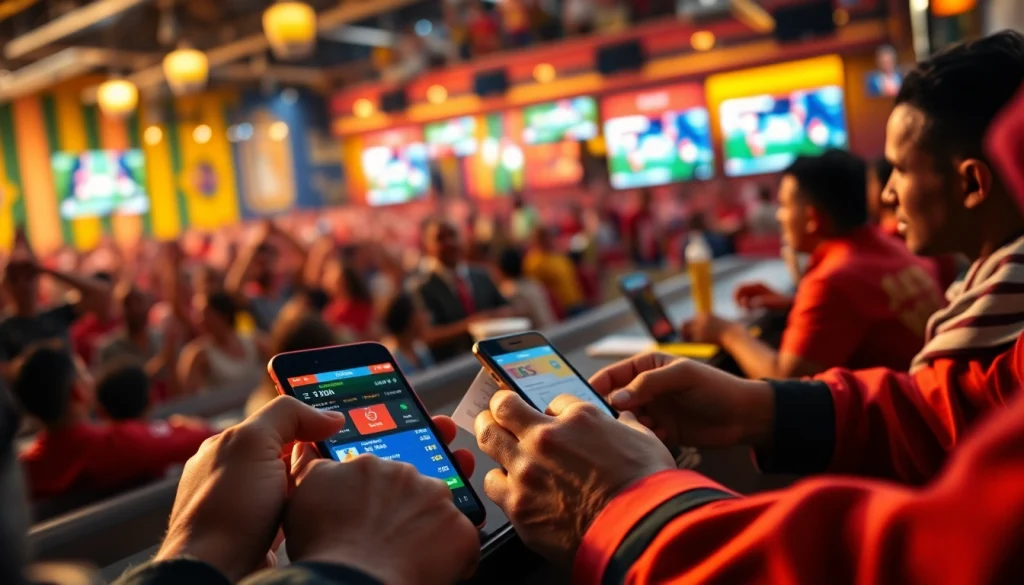 Experience the best sportsbooks in Brazil through an energetic sports betting scene with vibrant colors.