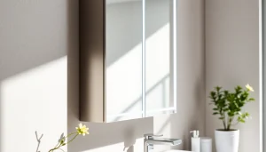 Die sonni Spiegelschrank mit modernem Design und integrierter LED-Beleuchtung im Badezimmer präsentieren.