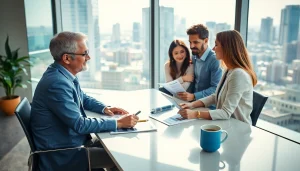 Discussing life insurance details with a professional advisor in a modern office.