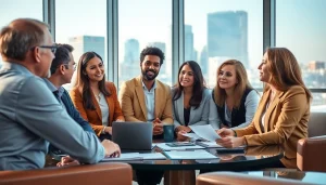Clients discussing estate planning San Antonio with a financial advisor in a modern office setting.
