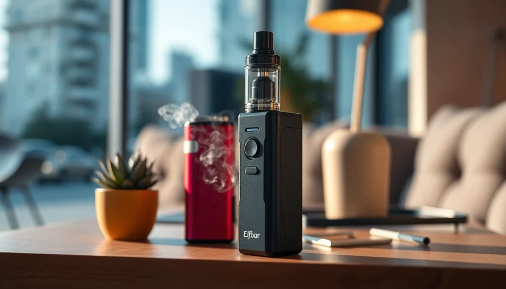 Elfbar Vape mit modernem Design und stilvollem Hintergrund im Einsatz.