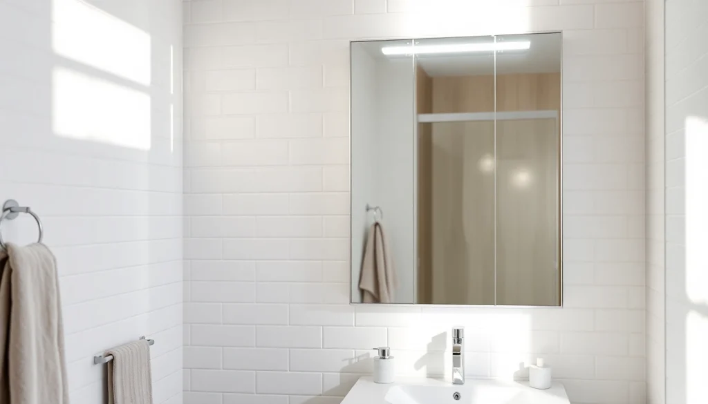 Präsentieren Sie den eleganten sonni Spiegelschrank mit moderner LED-Beleuchtung in einem stilvollen Badezimmer.