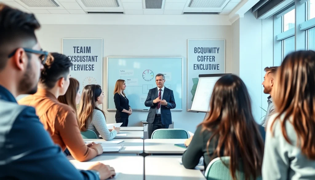 Engage in executive assistant training with diverse participants in a modern classroom.