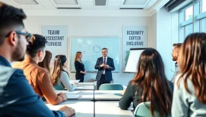 Engage in executive assistant training with diverse participants in a modern classroom.