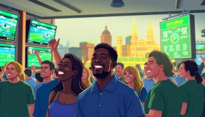 Engaged fans at sportsbooks in South Carolina cheering for their favorite team.