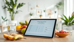 Calculate your biological age calculator with a digital health interface showcasing results in a modern clinic.