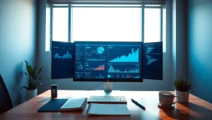 Visual representation of web scrapping techniques and data analysis in a modern workspace.