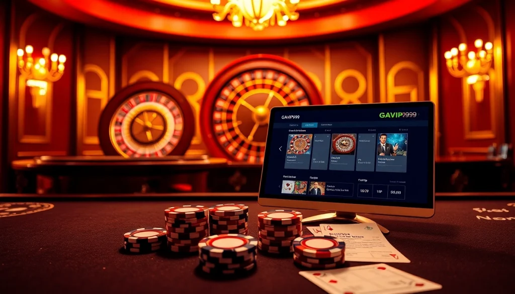 GAVIP999 casino table with vibrant chips and cards showcasing exciting betting opportunities.