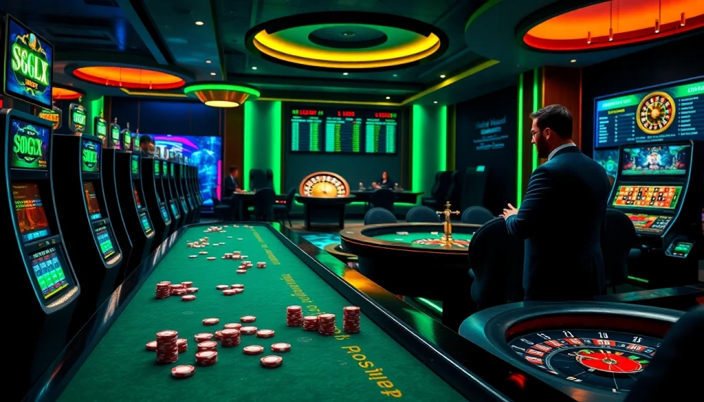 Experience thrilling gameplay with https://s8glx.com at luxurious casino tables featuring vibrant slot machines.