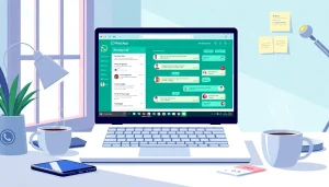 展示 WhatsApp Web 与快连VPN 实现无缝沟通的引人入胜工作场景。