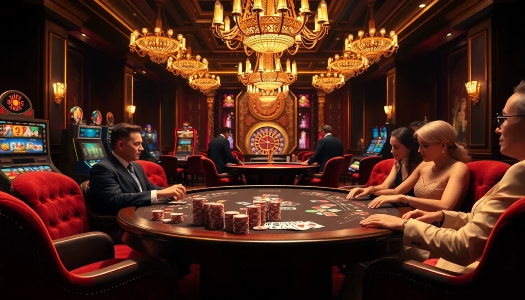 Khách hàng đang thưởng thức một ván poker với mức cược cao tại một casino sang trọng, thể hiện trải nghiệm Bet VIP.