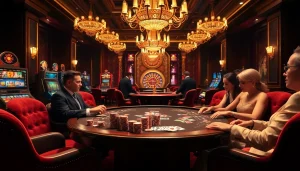 Khách hàng đang thưởng thức một ván poker với mức cược cao tại một casino sang trọng, thể hiện trải nghiệm Bet VIP.