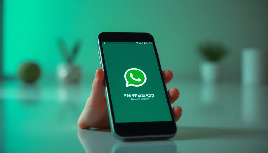 FM WhatsApp download process displayed on Android device with vibrant colors and modern design.