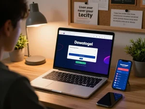 Dewatogel login interface displayed on a laptop, enhancing online togel betting experience for users.