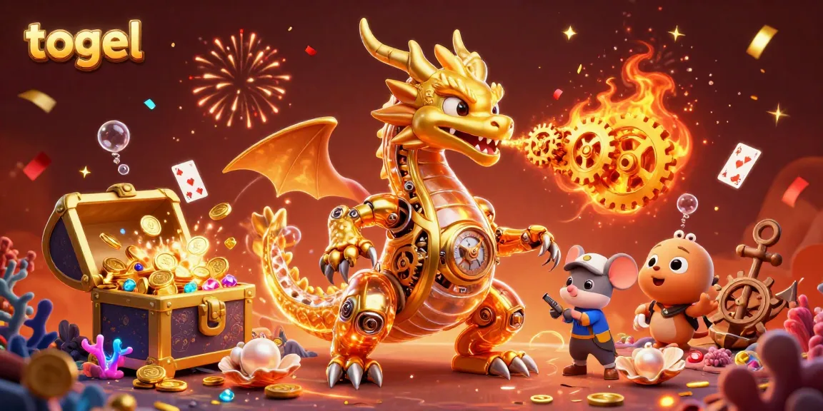 Experience thrilling togel gameplay with a golden dragon, treasures, and vibrant casino elements.