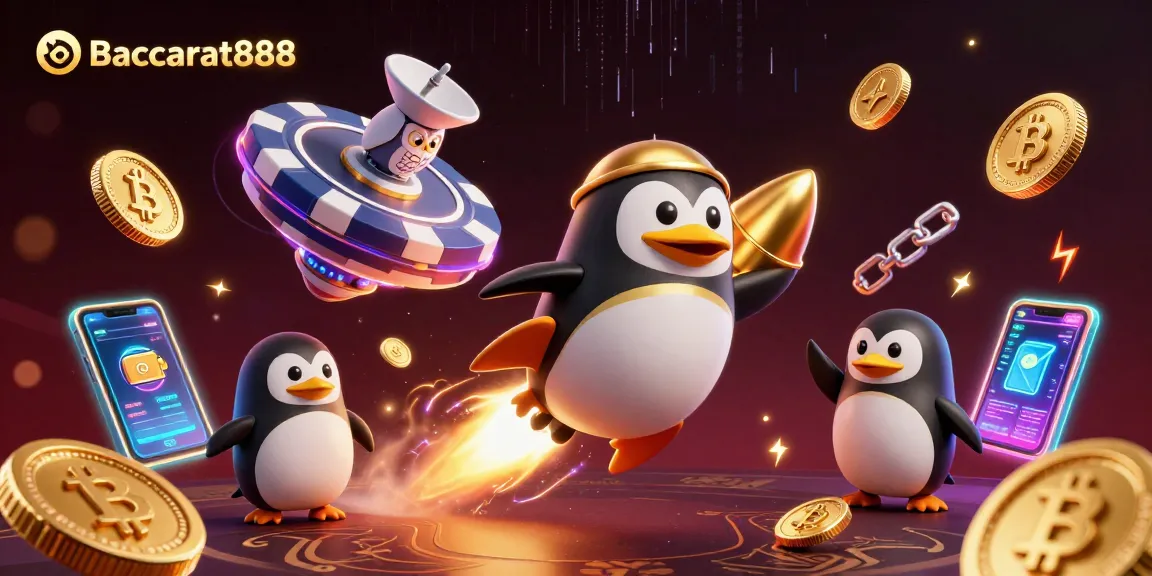 Experience Baccarat888 excitement with a golden penguin on a cosmic casino adventure