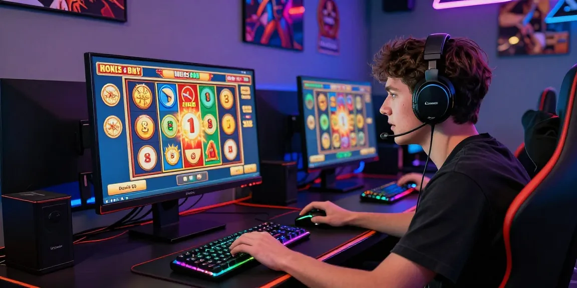 Engaged player at thekingarthur.co.uk playing bonus buy slots on a modern gaming setup with vibrant visuals.