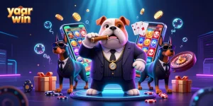 Experience thrilling gameplay with yaar win as the mafia bulldog and bodyguards embody a vibrant casino scene.