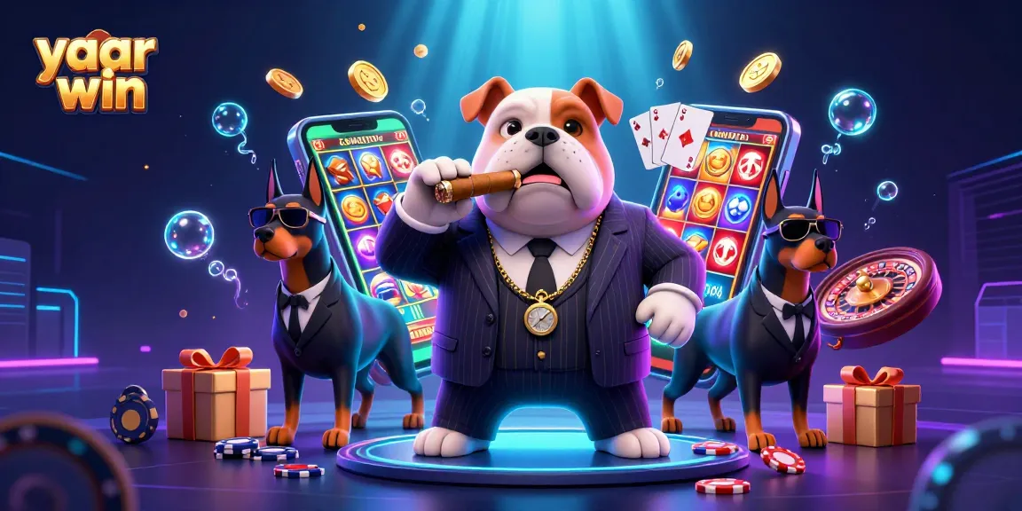 Experience thrilling gameplay with yaar win as the mafia bulldog and bodyguards embody a vibrant casino scene.