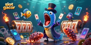Play thrilling slot gacor games with vibrant characters in a magical underwater casino setting.