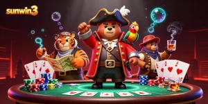 Playing exciting games at sunwin3 casino featuring vibrant characters, poker, and immersive themes.