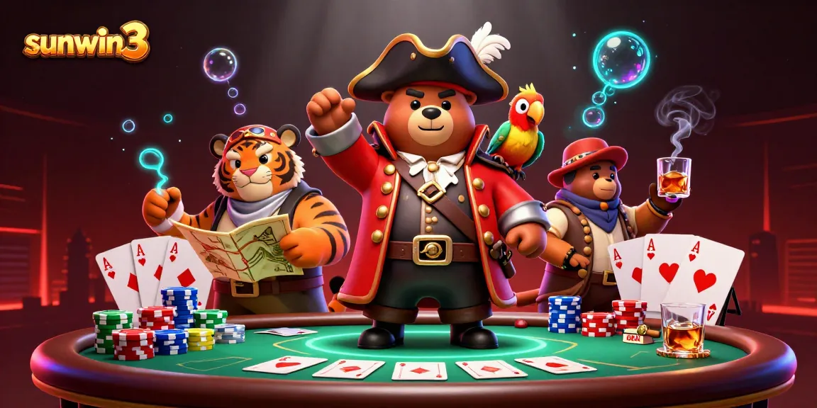 Playing exciting games at sunwin3 casino featuring vibrant characters, poker, and immersive themes.