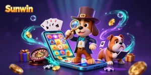 Join Sunwin's thrilling adventure as a detective discovers golden poker chips and vivid casino elements.